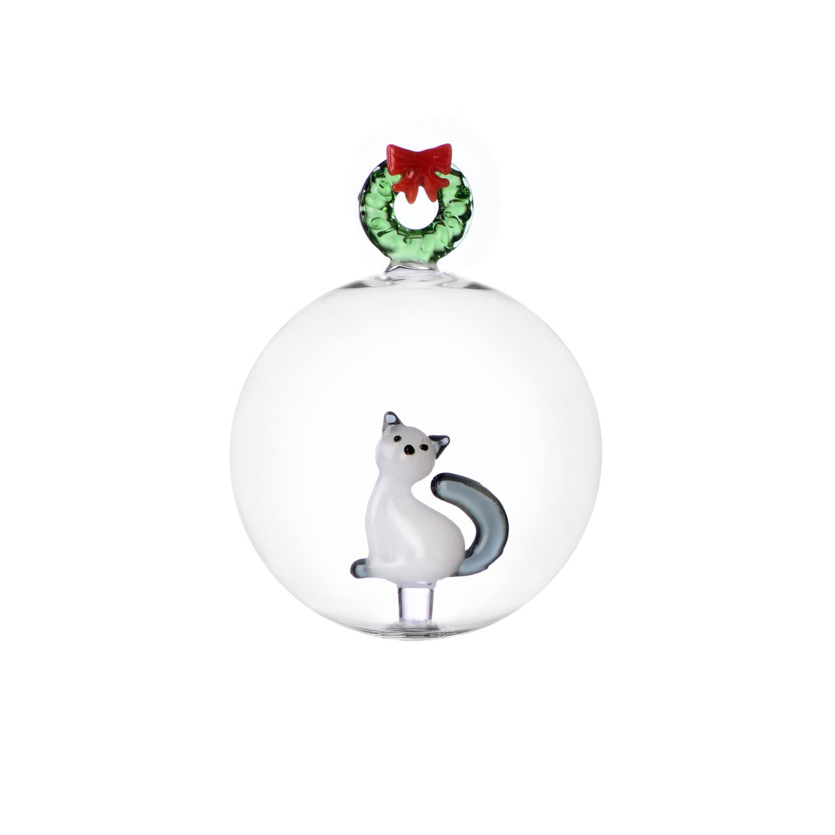 ICHENDORF Tabby Cat Christmas Edition Pallina di Natale Gatto e Ghirlanda 11cm Vetro Borosilicato