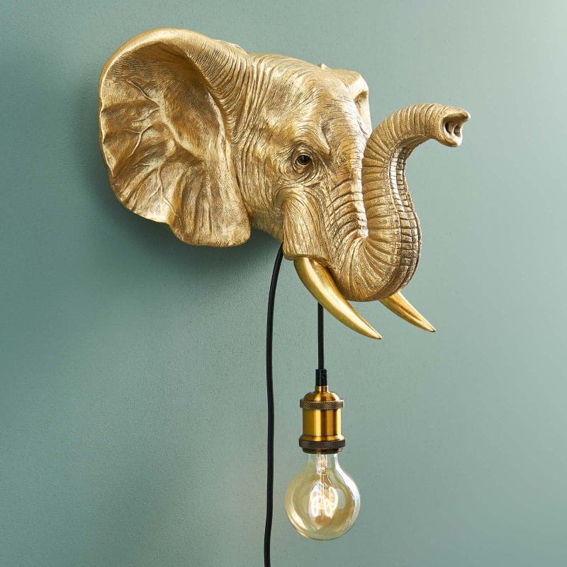 WERNS Lampada da Parete Elefante Jumbo 43x47cm Oro Resina