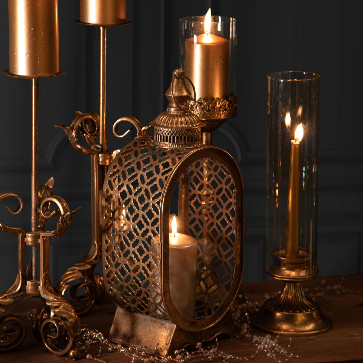 BIANCHI DINO Candeliere Candelabro Singolo Liberty 42cm Champagne Metallo