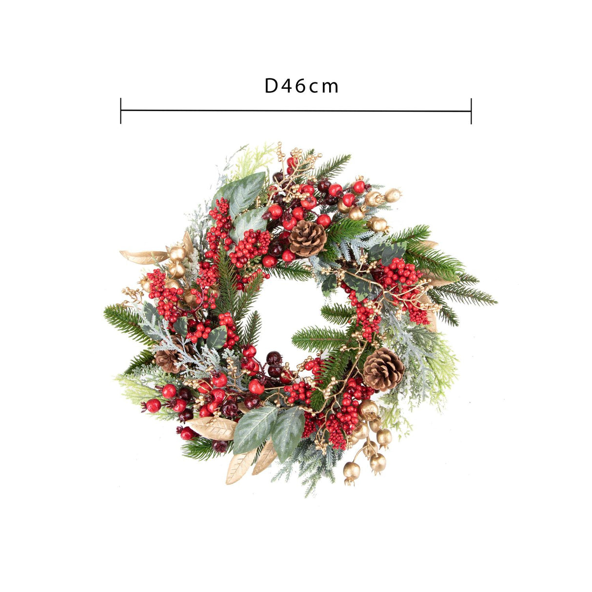 BIANCHI DINO Wreath Garland with Synthetic Berries 46cm Red Gold
