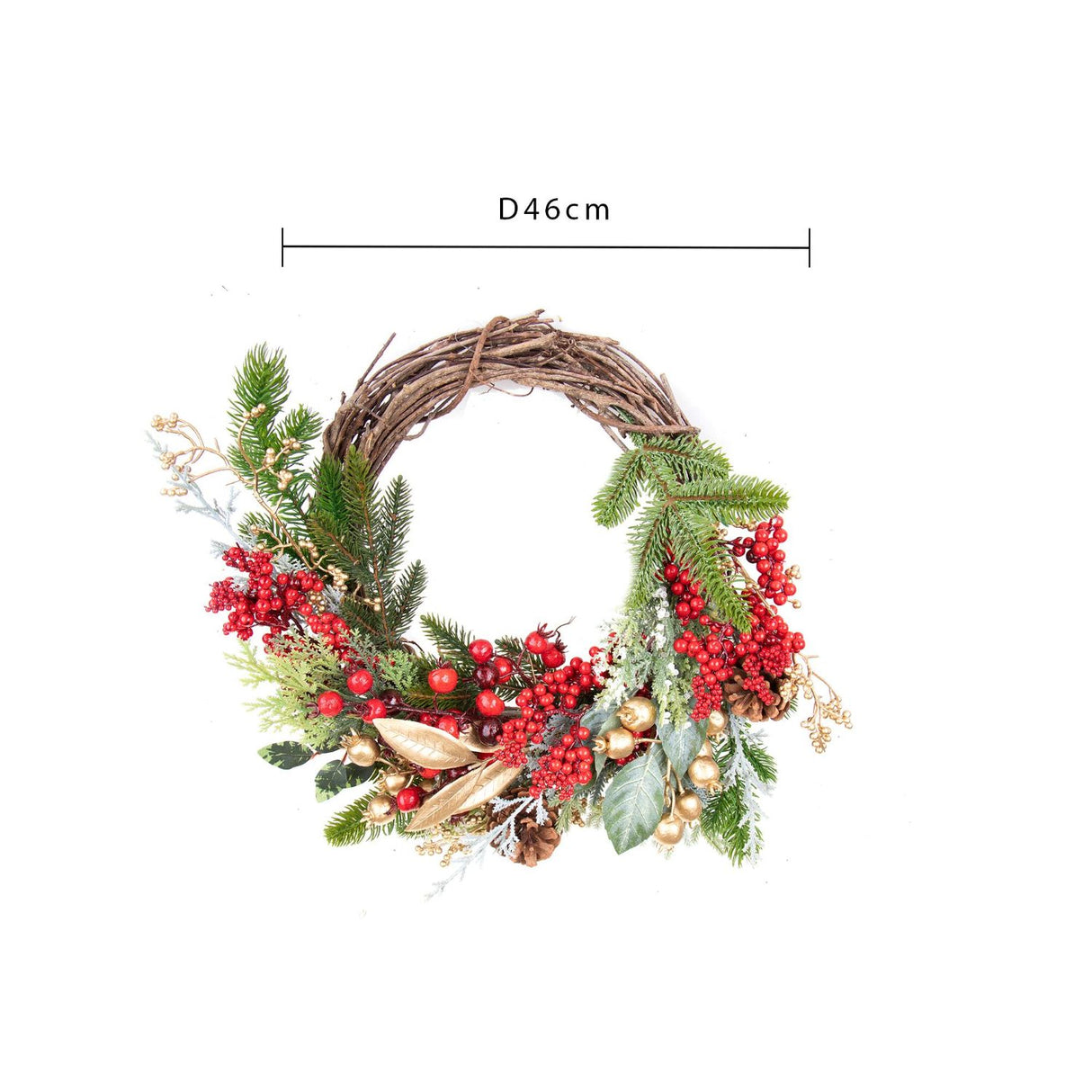 BIANCHI DINO Wreath Garland with Synthetic Berries 46cm Red Gold