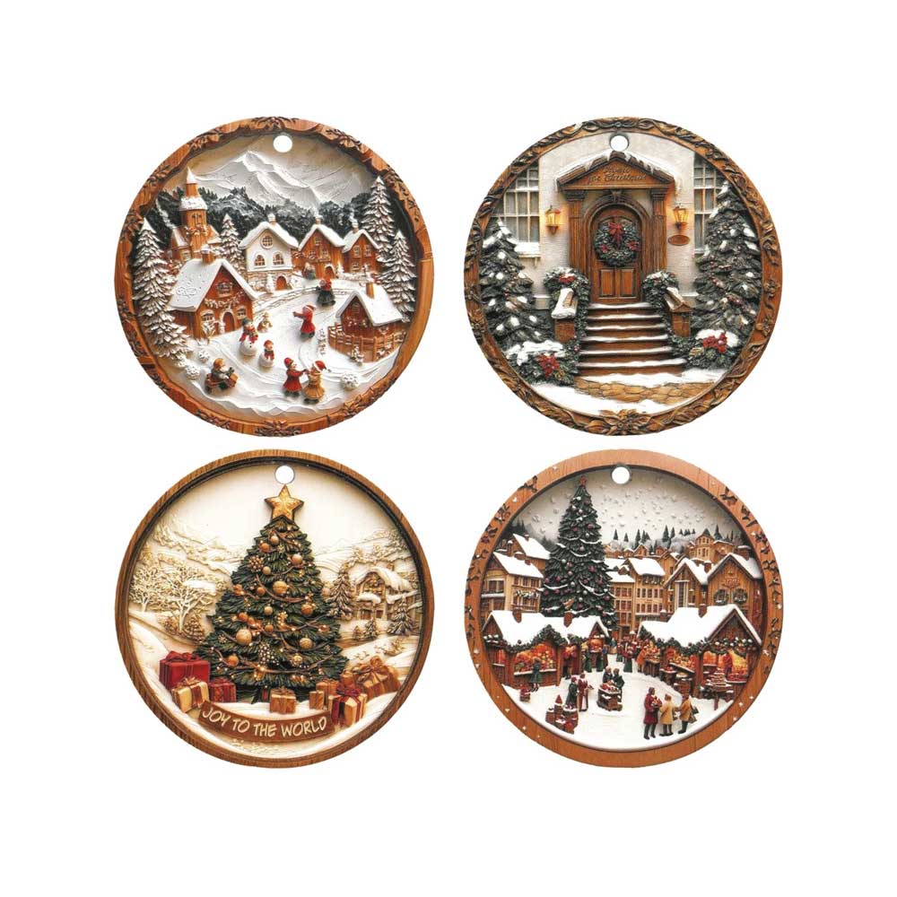 BRANDANI Bianco Natale Decorazione Natalizia Sottopentola Set 4 Pezzi 11cm Ceramica e Sughero