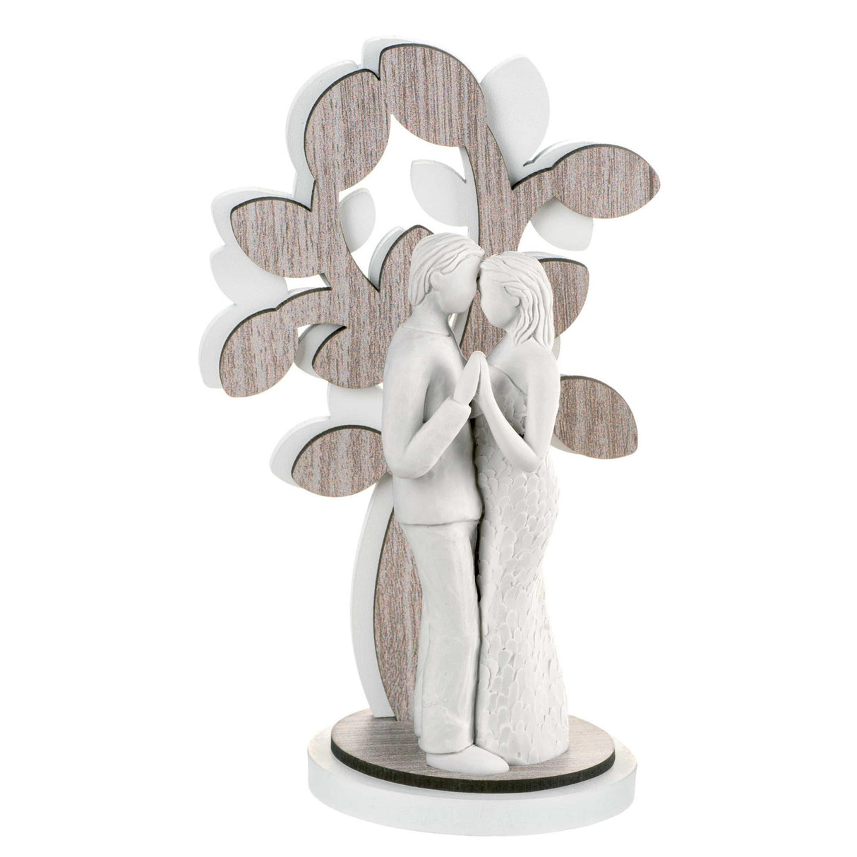Scultura Innamorati Albero della Vita Bongelli marmorino e legno 32 cm