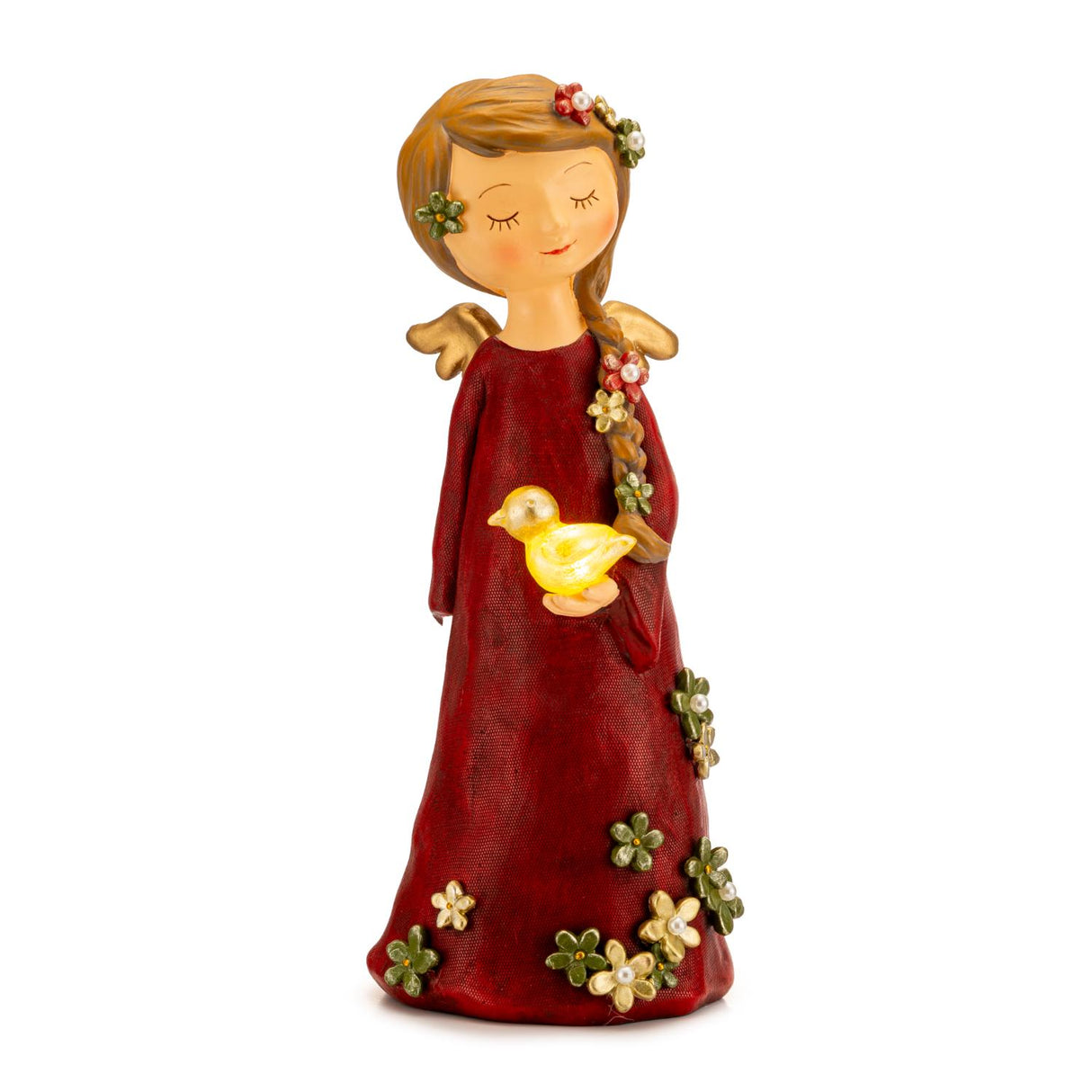 PALAIS ROYAL Angelo di Natale con LED Decorazione Natalizia 29cm Rosso Resina