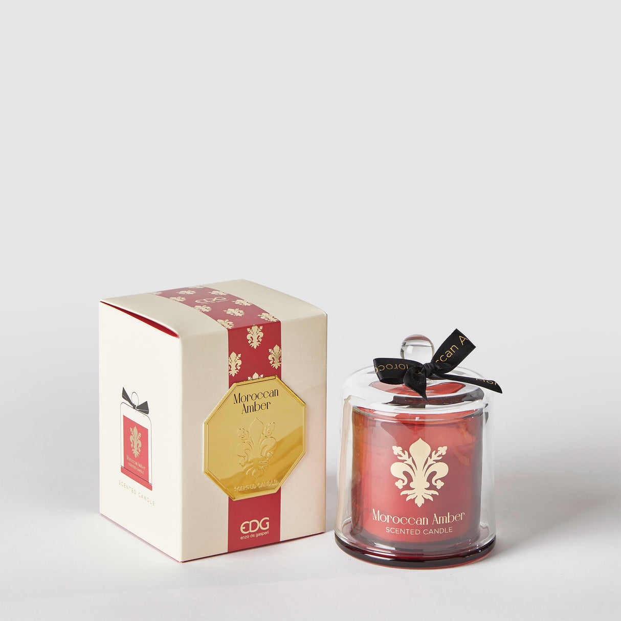 Candela profumata Goldlily EDG in cera rossa e contenitore in vetro 13 cm