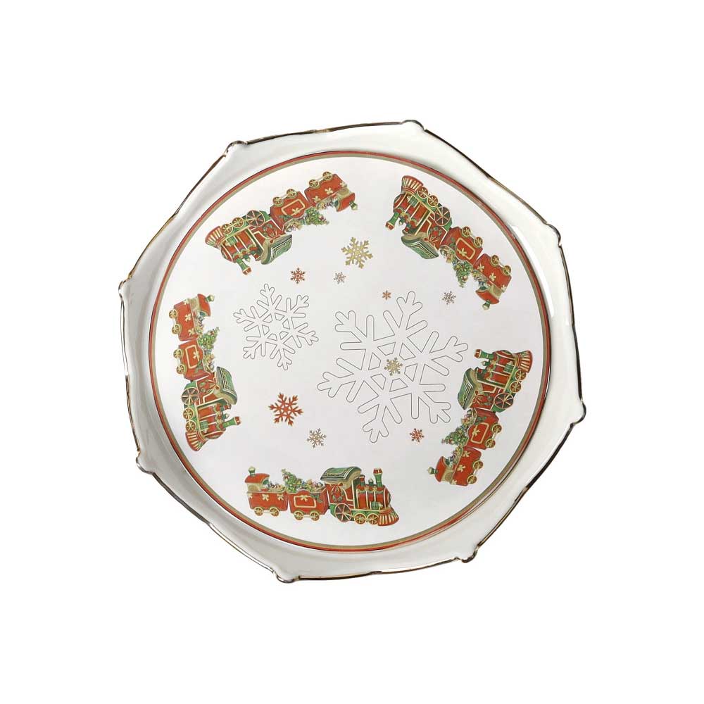 BRANDANI Christmas Vassoietto Natalizio Rotondo Corona 17cm Porcellana