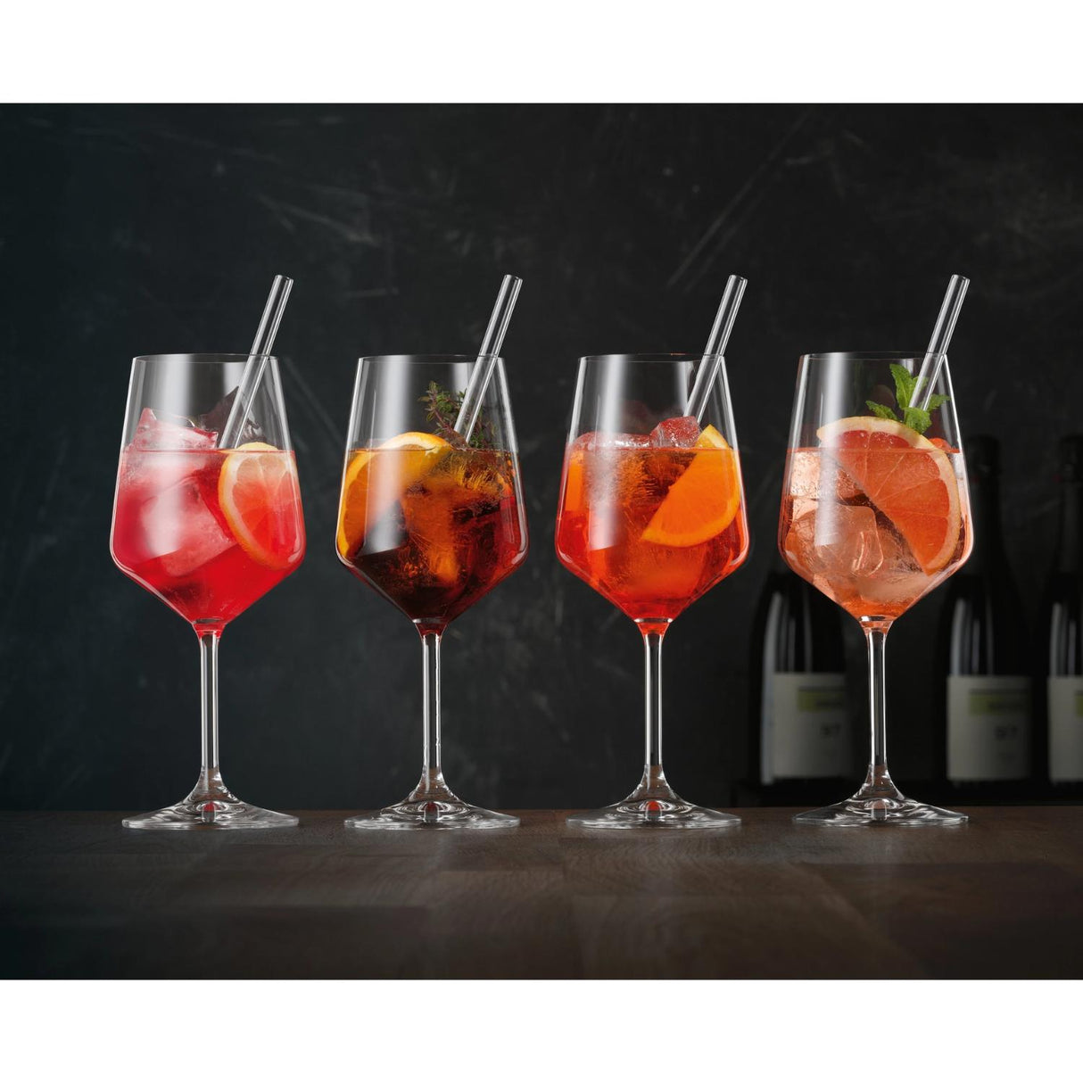NACHTMANN Set 4 Calici Bicchieri da Spritz Cocktail Cristallo 640ml con 4 Cannucce in Vetro