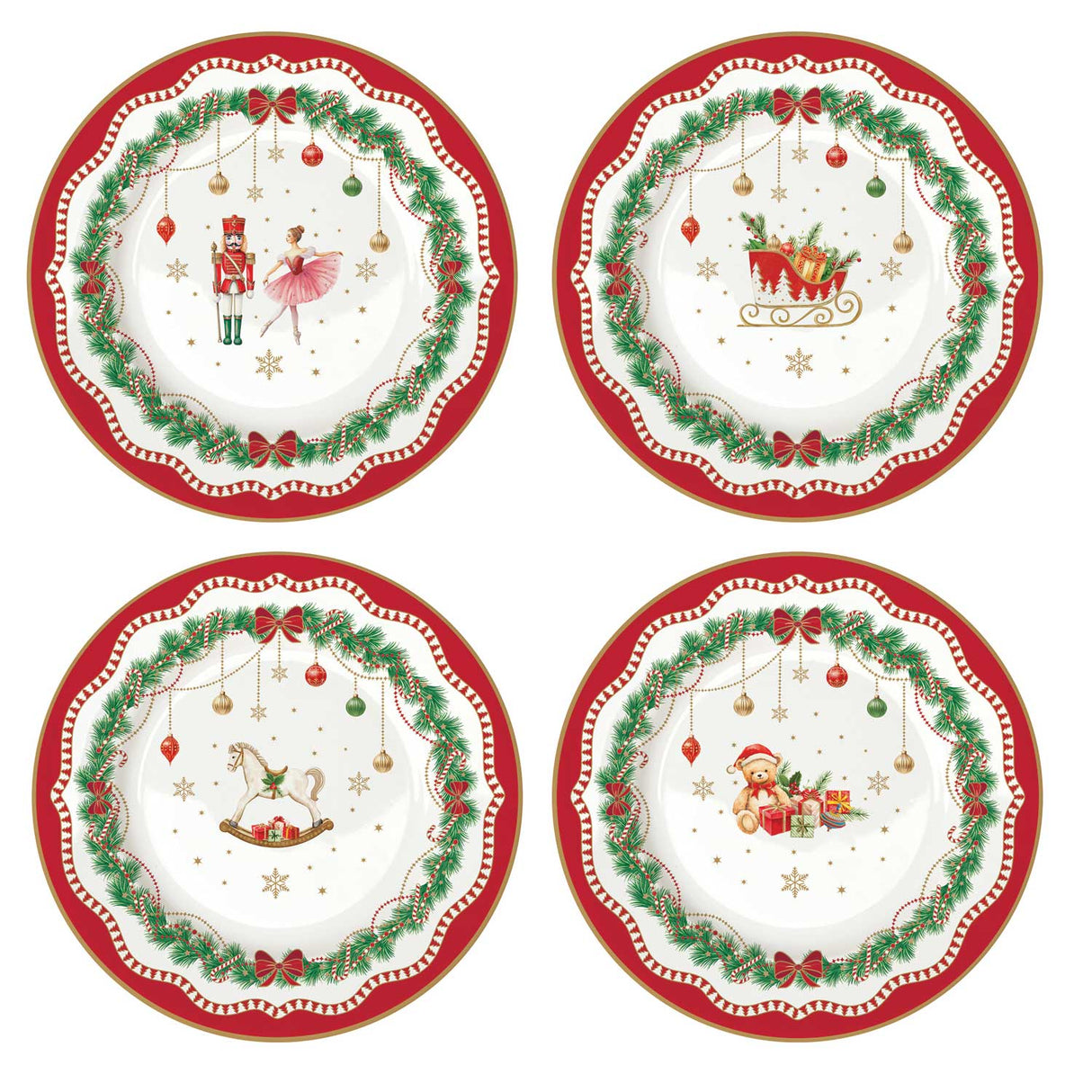 EASY LIFE Magie de Noel Piatto Dolce Natalizio Set 4 Pezzi 19cm Porcellana