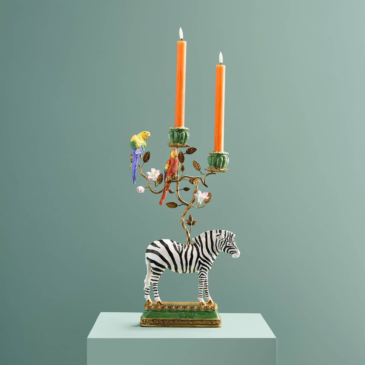 WERNS Candelabro Zebra Dipinto a Mano 45x27cm Poliresina