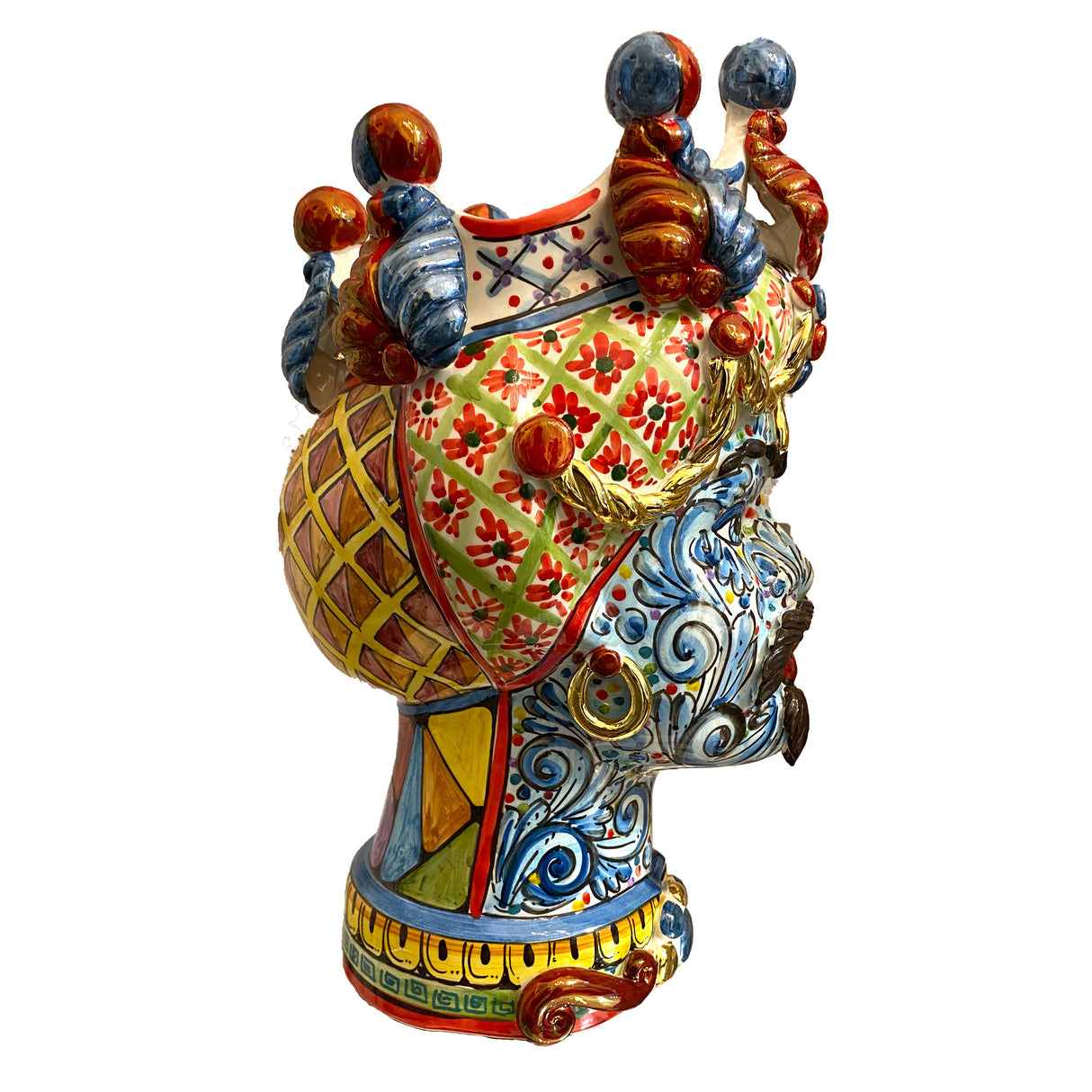 VERUS Sicily Art Testa di Moro Uomo Colorata 40cm Vaso Siciliano Ceramica di Caltagirone