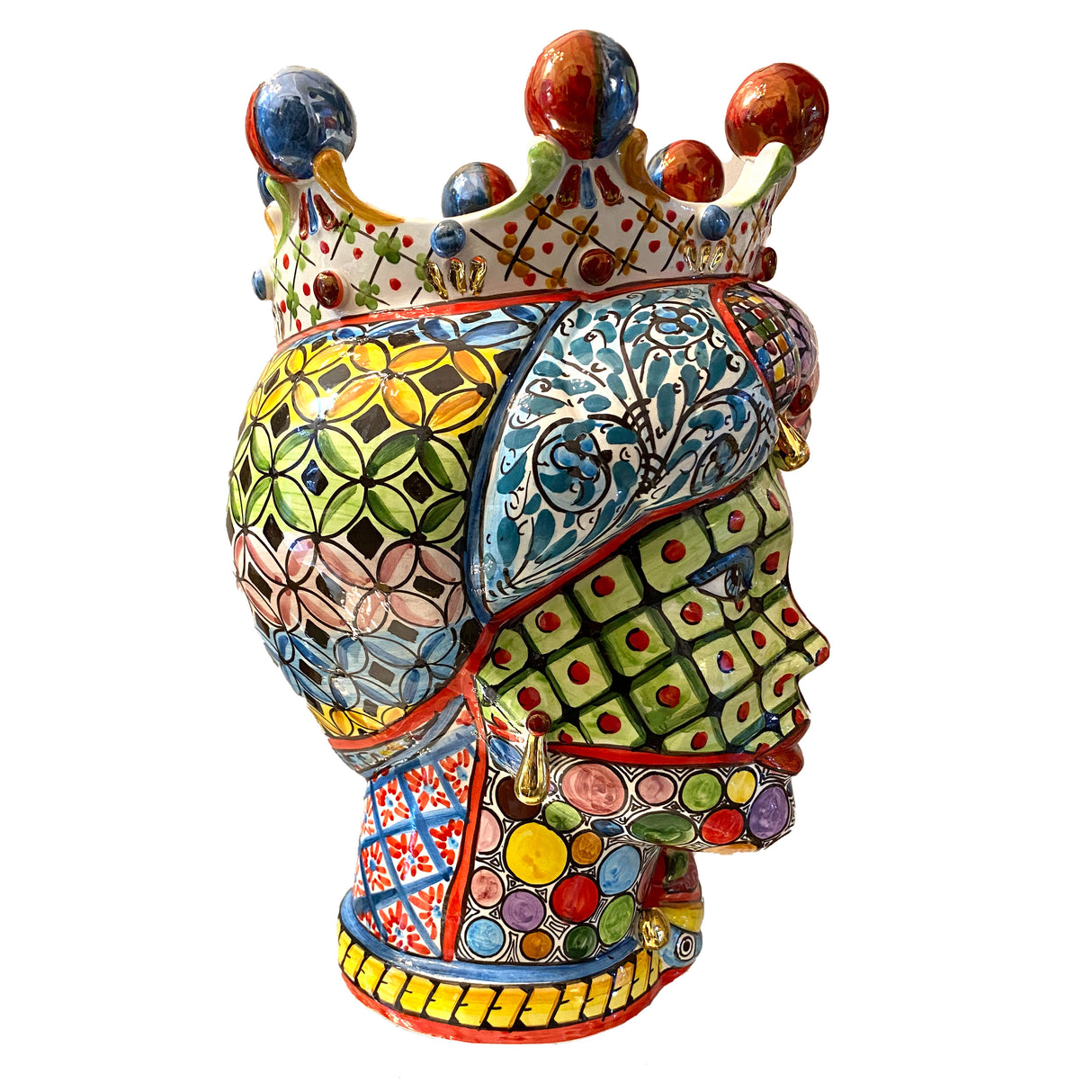 VERUS Sicily Art Testa di Moro Donna Colorata 40cm Vaso Siciliano Ceramica di Caltagirone