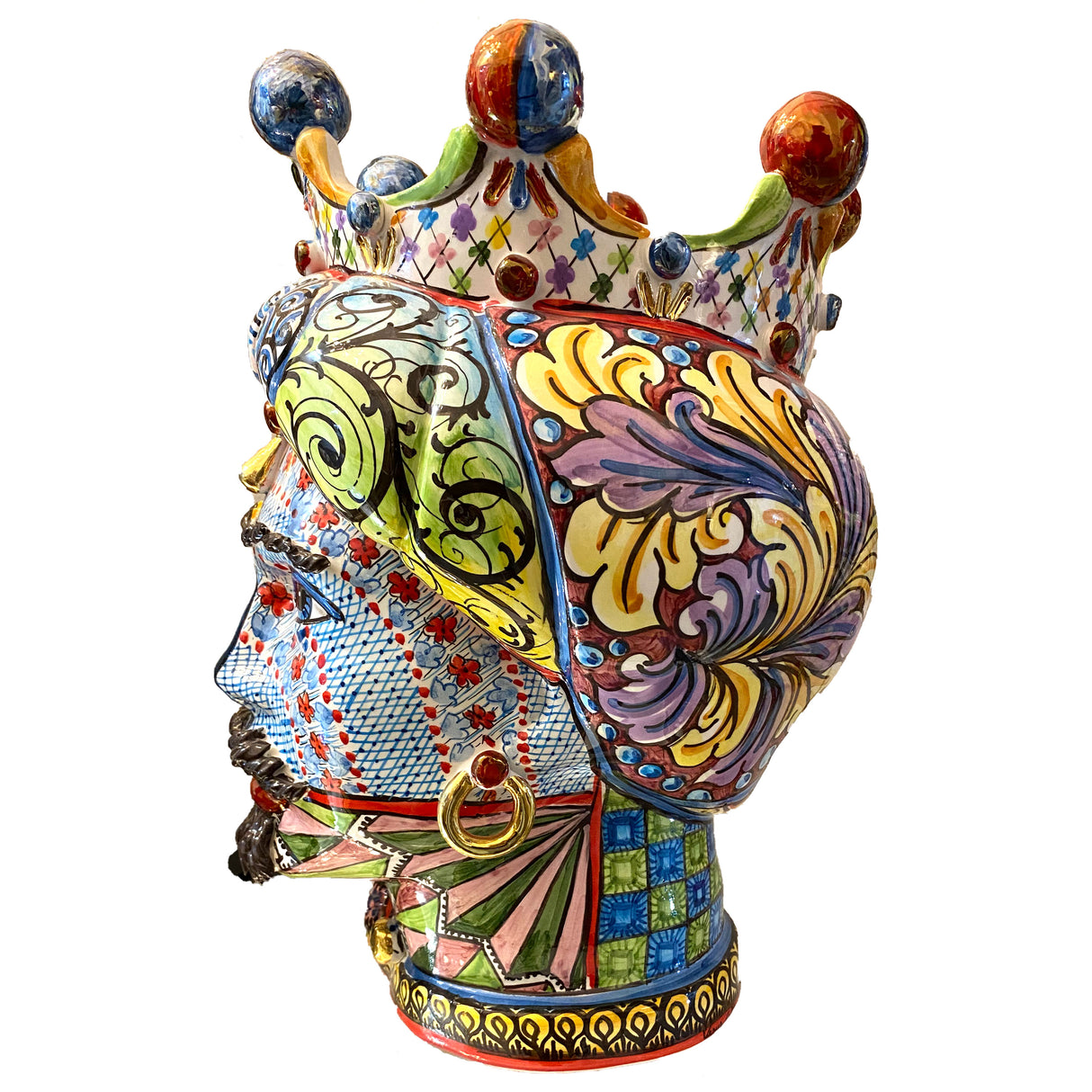 VERUS Sicily Art Testa di Moro Uomo Colorata 40cm Vaso Siciliano Ceramica di Caltagirone