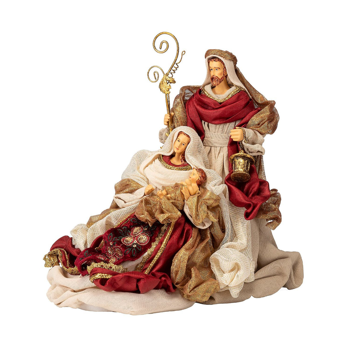 Natività Noel in tessuto rosso altezza 26 cm decorazione natalizia