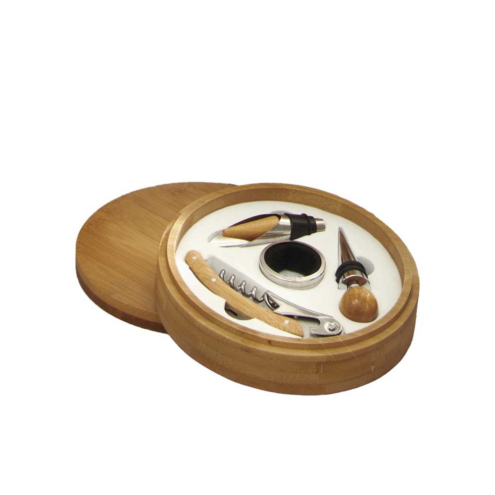 BRANDANI Set Degustazione Vino 4 Pezzi Confezione 15,5cm in Bamboo