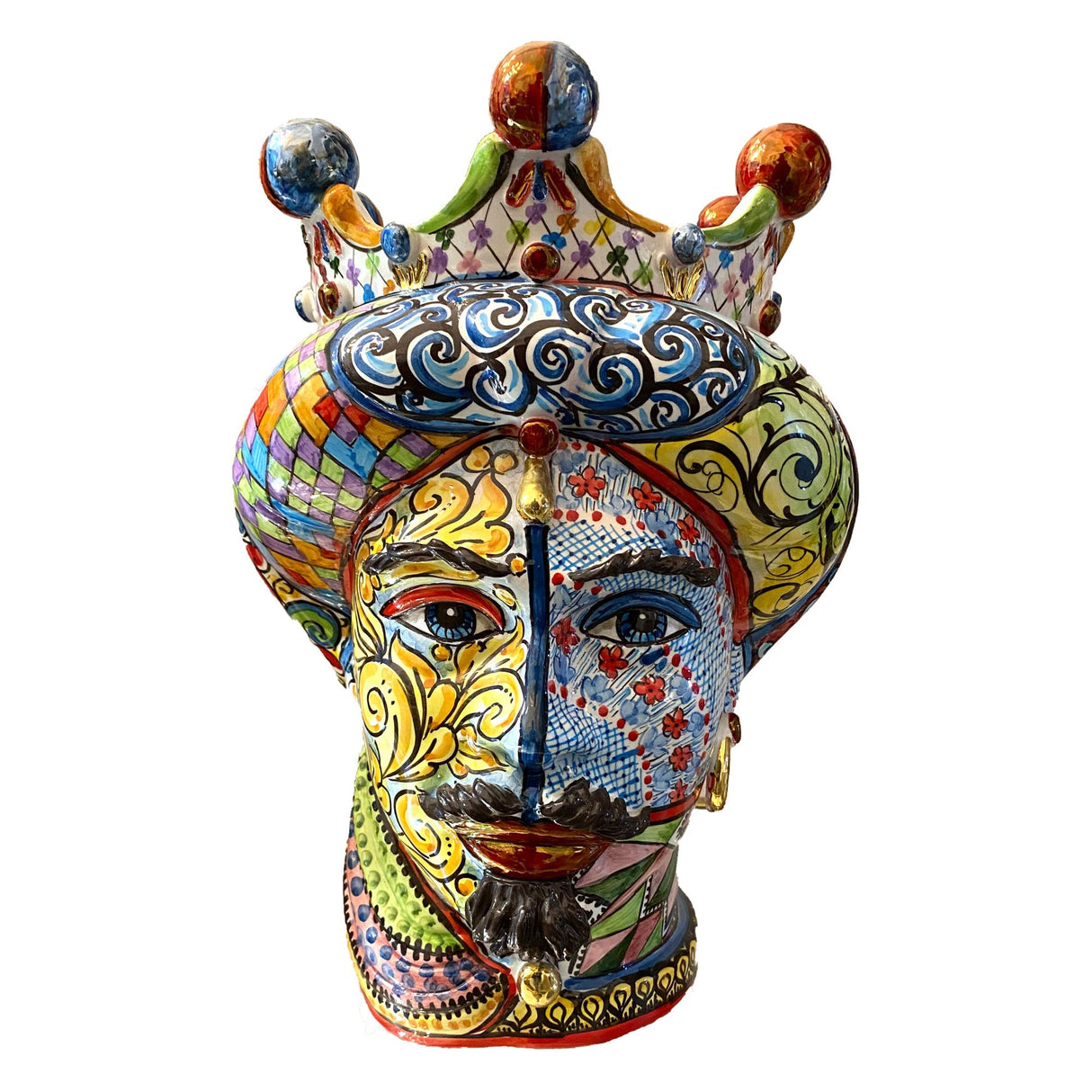 VERUS Sicily Art Dark Brown Man Colored 40cm Sicilian Vase Caltagirone Ceramics