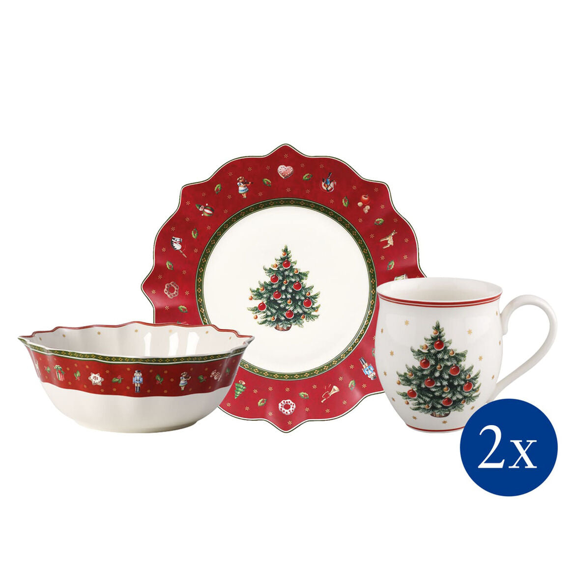VILLEROY & BOCH Toy's Delight Set Colazione per 2 Rosso, 6 Pezzi Tavola Natale
