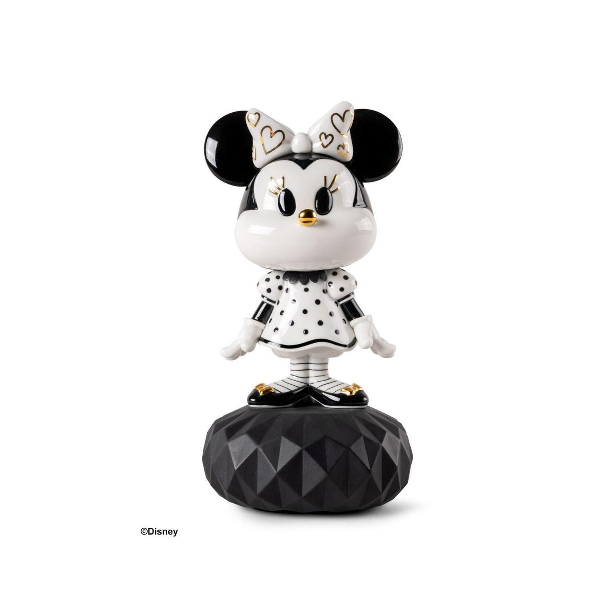Scultura Minnie Lladrò in porcellana bianca e nera con dettagli oro 31x17 cm