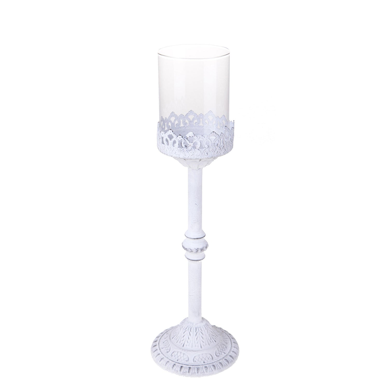 BIANCHI DINO Candlestick Single Metal Candelabra 42cm Antique White