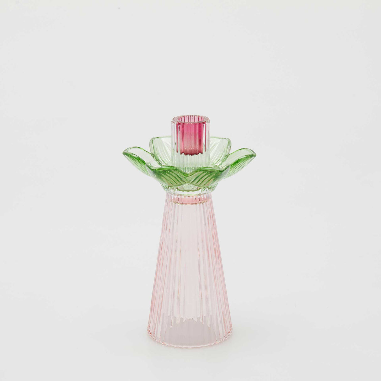EDG Enzo De Gasperi Portacandela Flower 21x12cm Rosa Verde Vetro