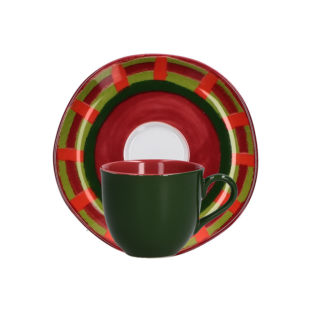 ROSES & TULIPS - Cozy Cottage Christmas Coffee Cup and Saucer 100ml Green