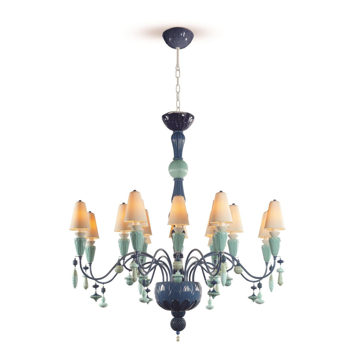 LLADRO' Chandelier Ivy And Seed 16 Luci Modello Medio Oceano 133x115cm Porcellana