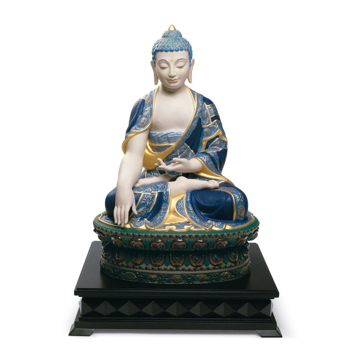 Scultura Buddha Shakyamuni Lladrò in gres con finiture color terra 60x38 cm