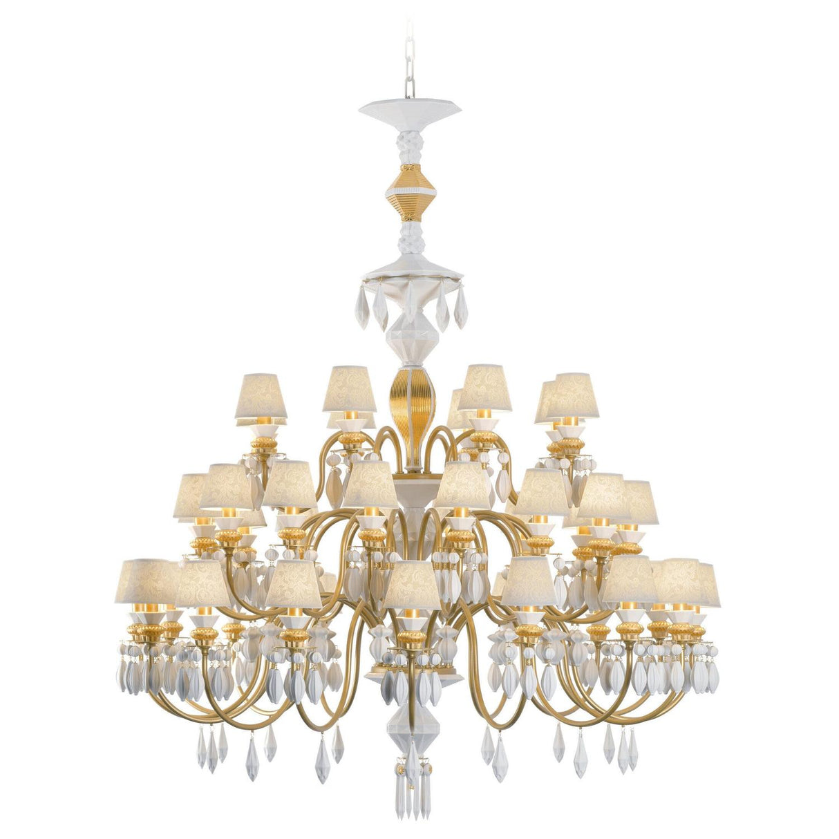 LLADRO' Chandelier Belle De Nuit 40 Luci Lustro Oro 150x100cm Porcellana