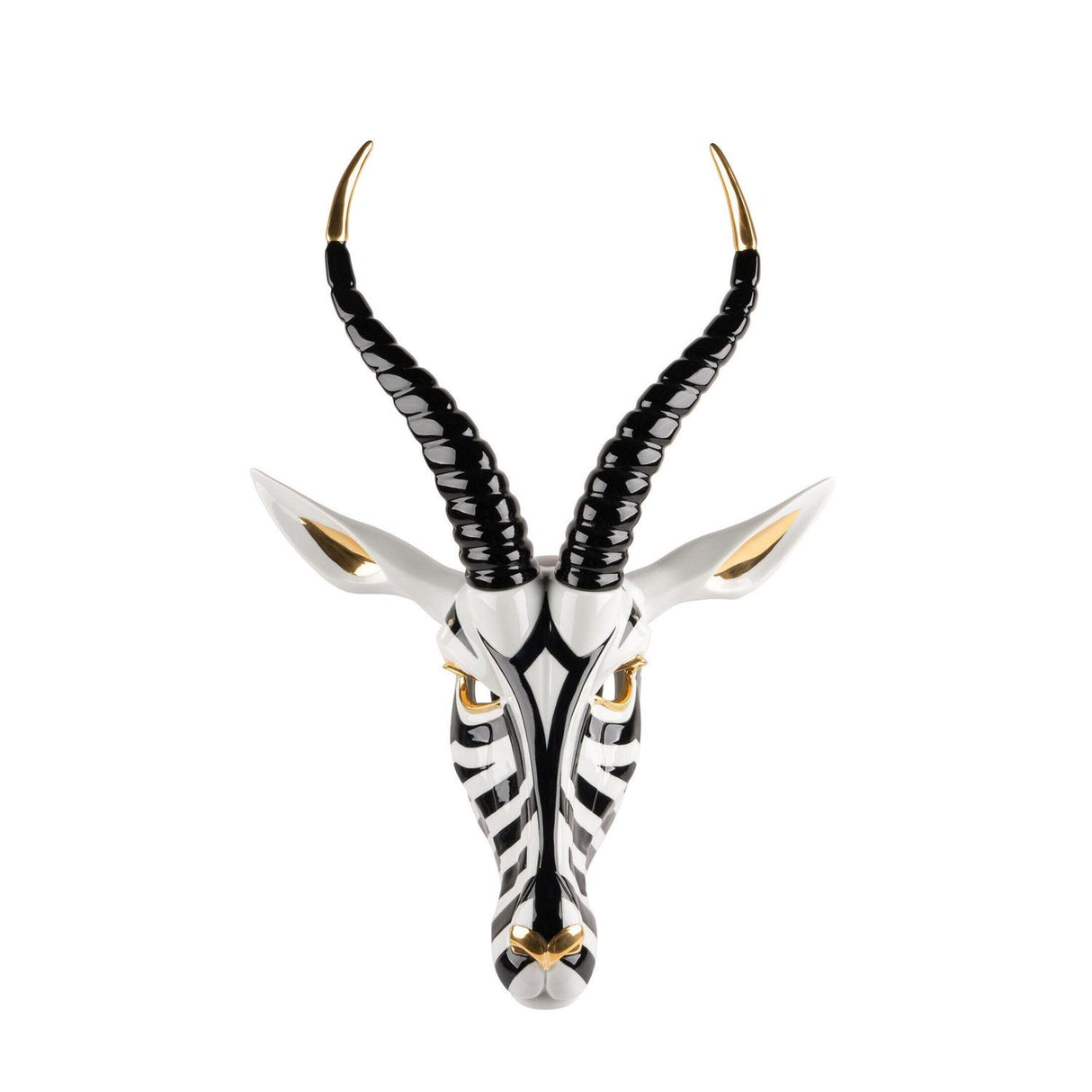LLADRO' Maschera Antilope Nero Oro 57x39cm Porcellana