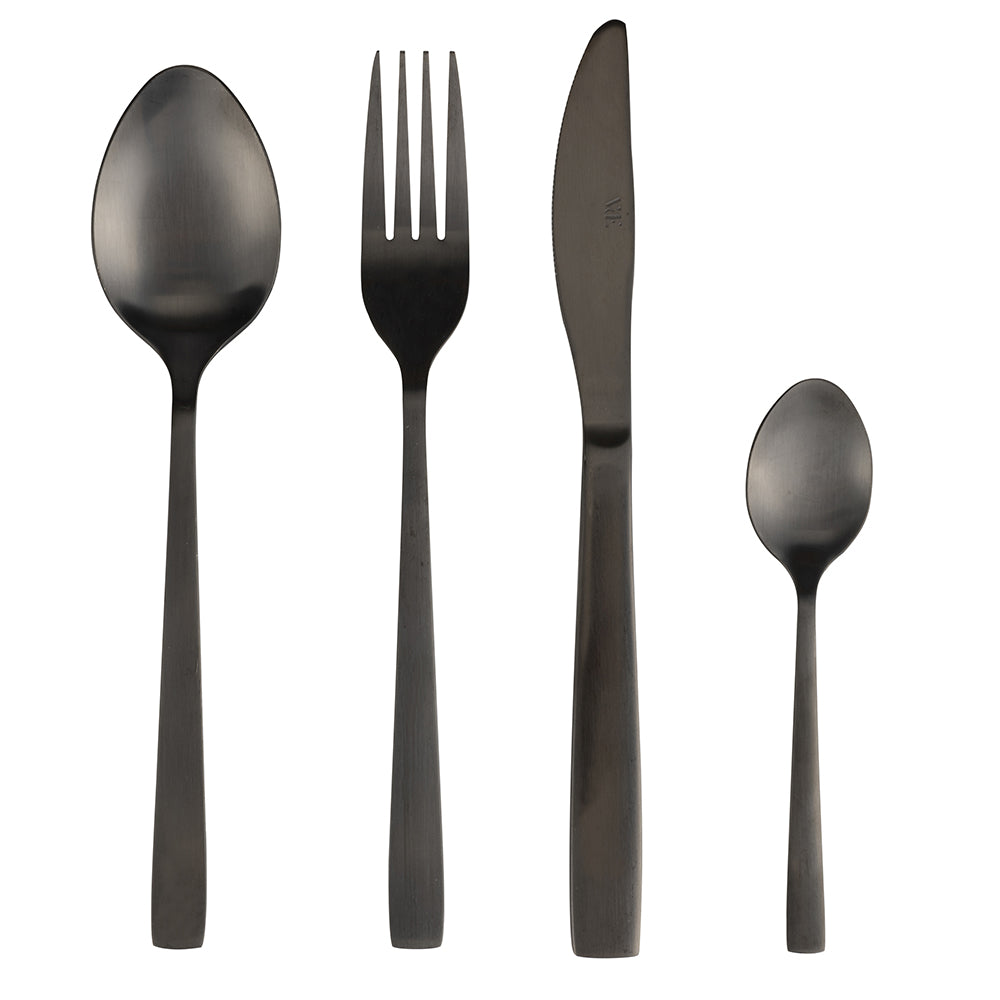 VILLA D'ESTE HOME TIVOLI Modern Set 24 Pieces Tableware Cutlery Service Matt Black Steel