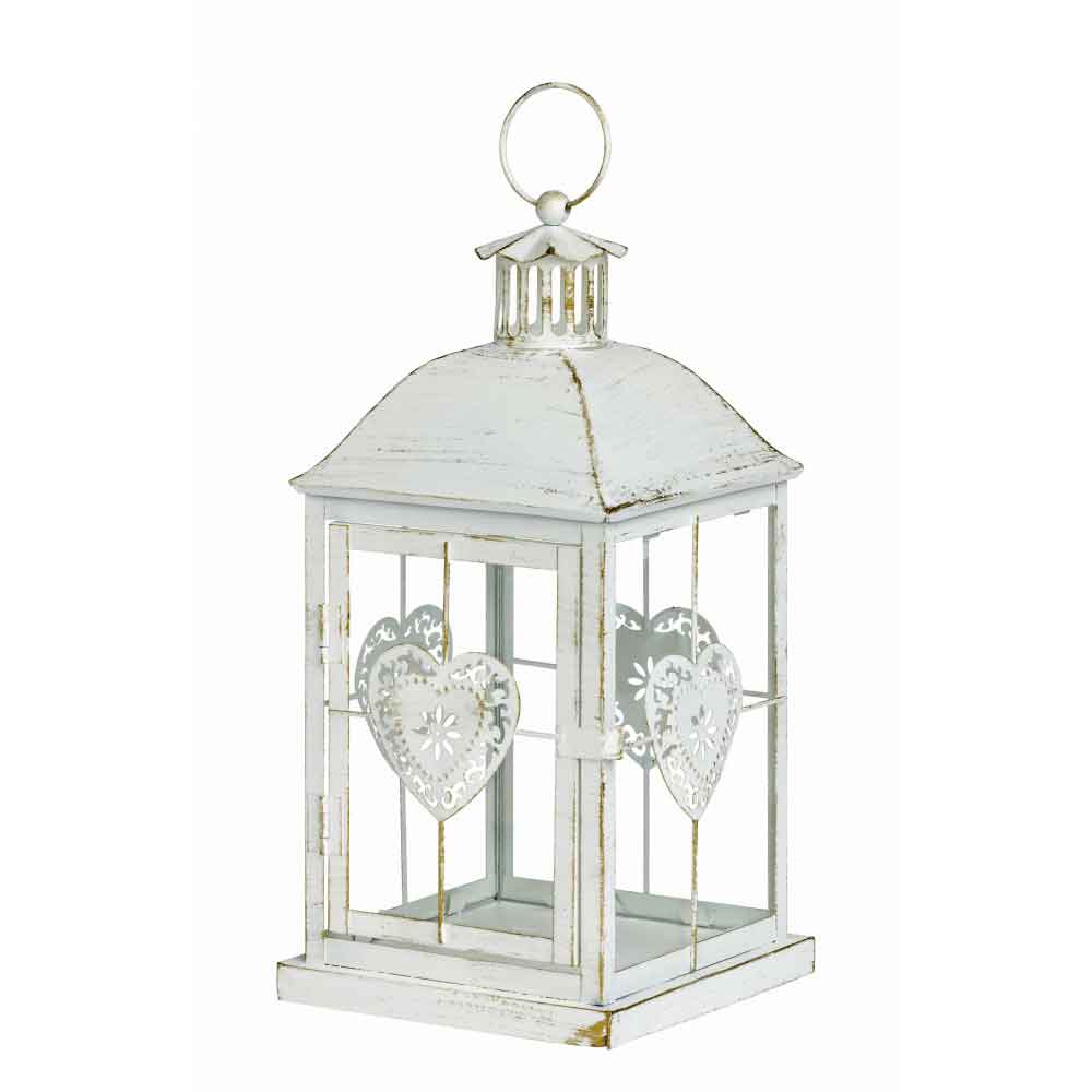 BRANDANI - White Metal Glass Heart Lantern 37.5cm 53318
