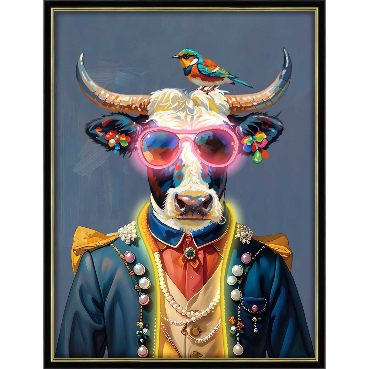 PALAIS ROYAL Quadro Stampa su Tela con LED Mucca 80x80cm