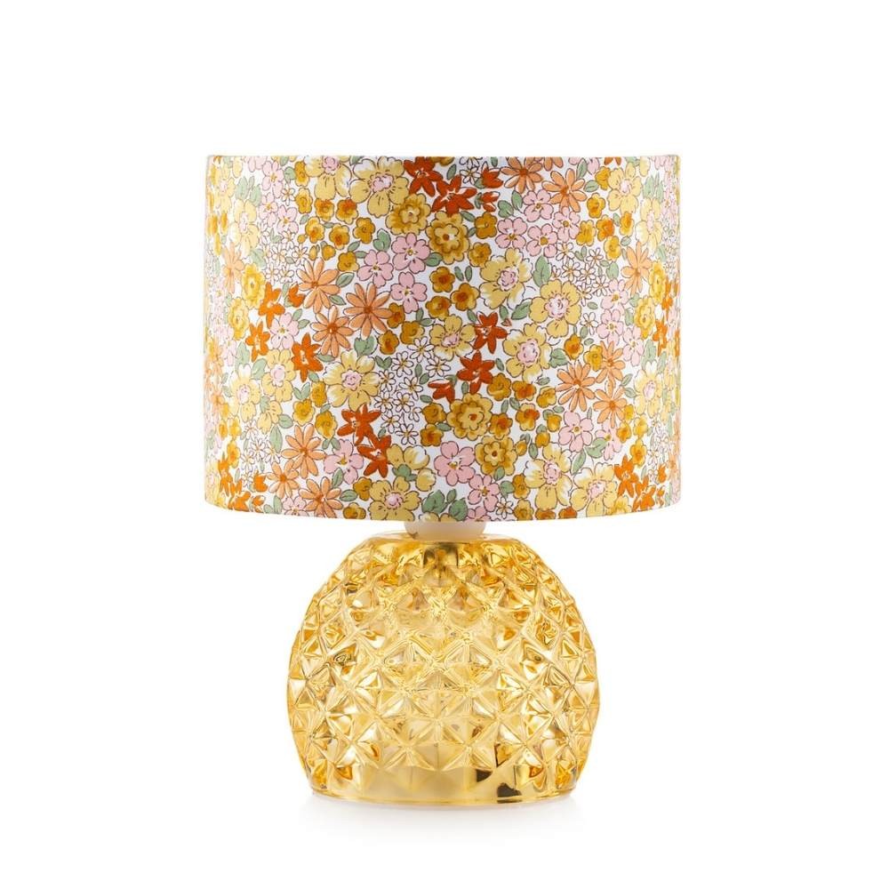 EMÒ ITALIA Rayon Lampada da Tavolo in Vetro Ambra 16x22cm Paralume Fiorato