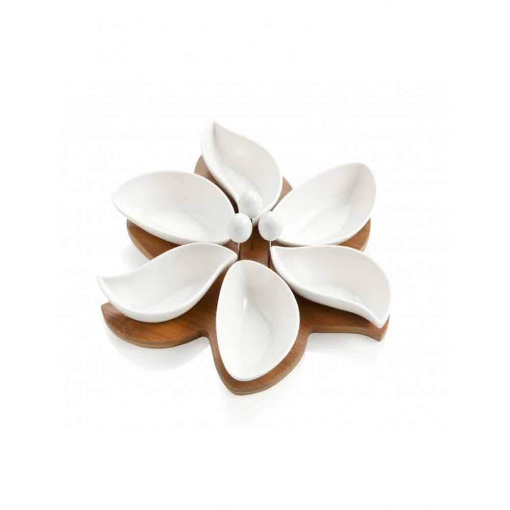 Antipastiera Spicchi di Sole Brandani in porcellana e bamboo 28 cm