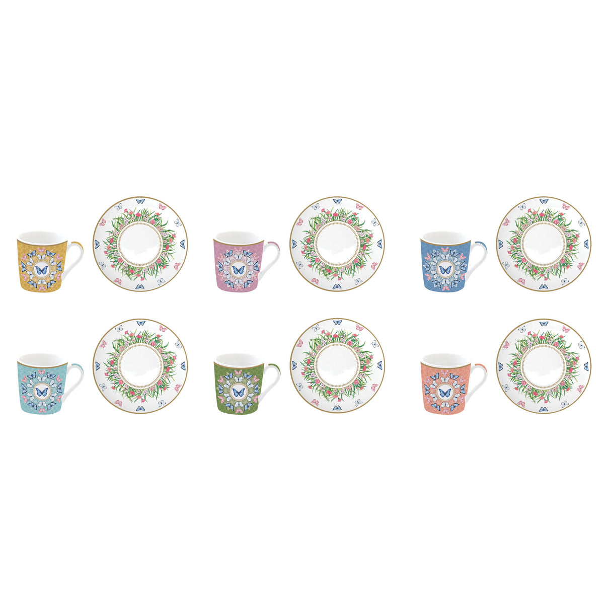 EASY LIFE Spring Parade Set 6 Tazzine Espresso 100ml con Piattini Porcellana