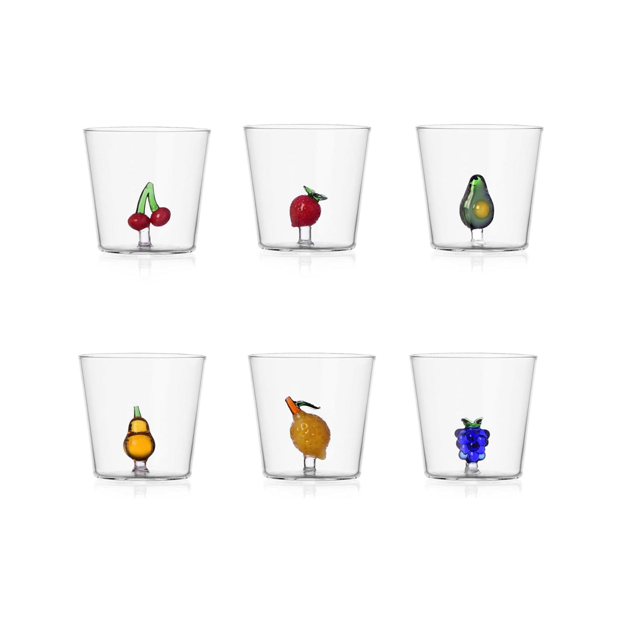 ICHENDORF Fruit & Flowers Set 6 Pieces Tumbler Glasses 8.5cm 350ml Borosilicate Glass