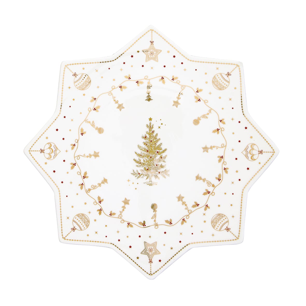 Piatto torta Christmas Lights Easy Life in porcellana con decori oro 32 cm