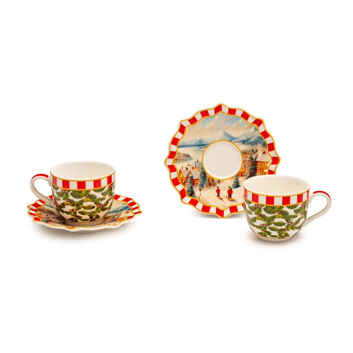 PALAIS ROYAL Tazzina Caffè Natalizia con Piattino Festa d'Invero Set 2 Pezzi 100ml Porcellana