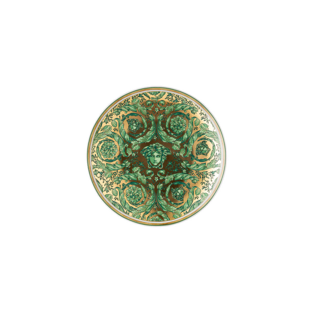 Piatto decorativo Versace Medusa Garland in porcellana verde e oro 17 cm