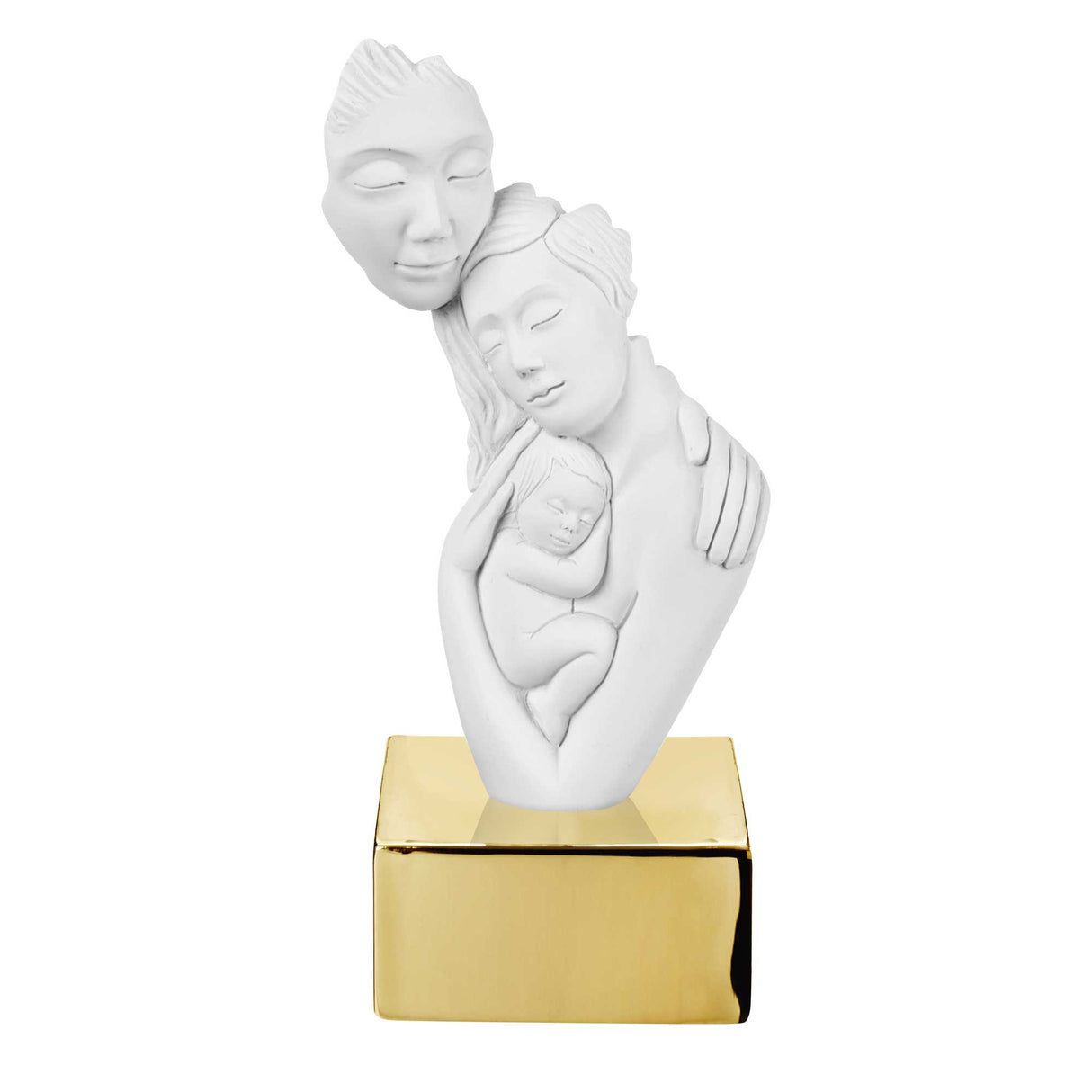 Scultura famiglia Bongelli Preziosi in marmorino bianco e base oro 20 cm