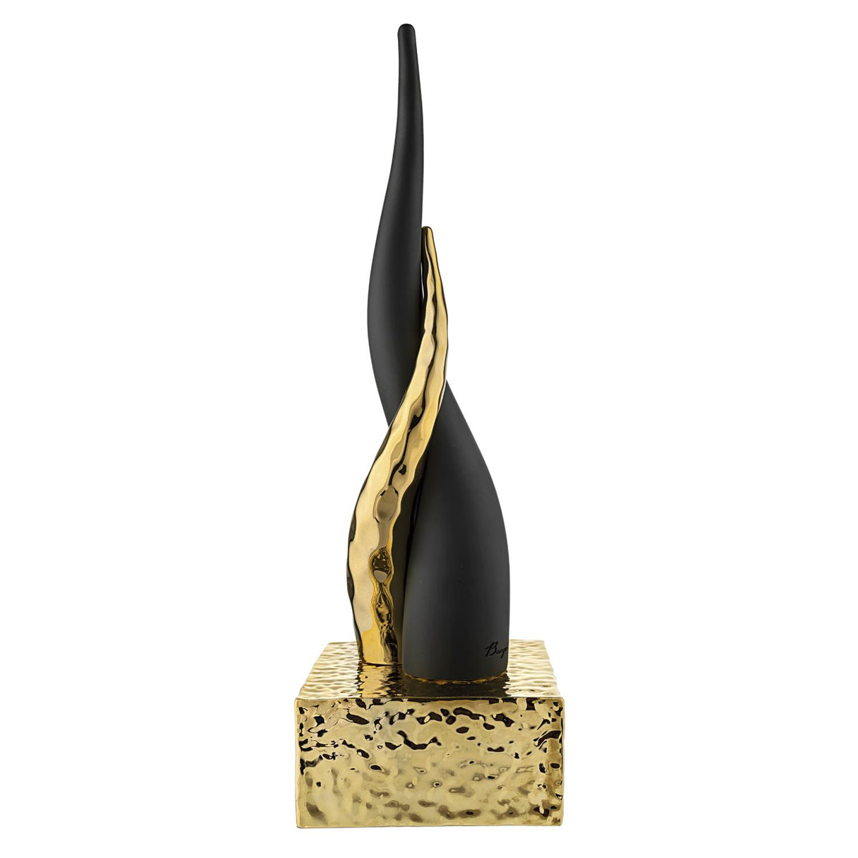 BONGELLI PREZIOSI Cornetto Corni Intrecciati Base Oro Corno Nero 20cm Marmorino