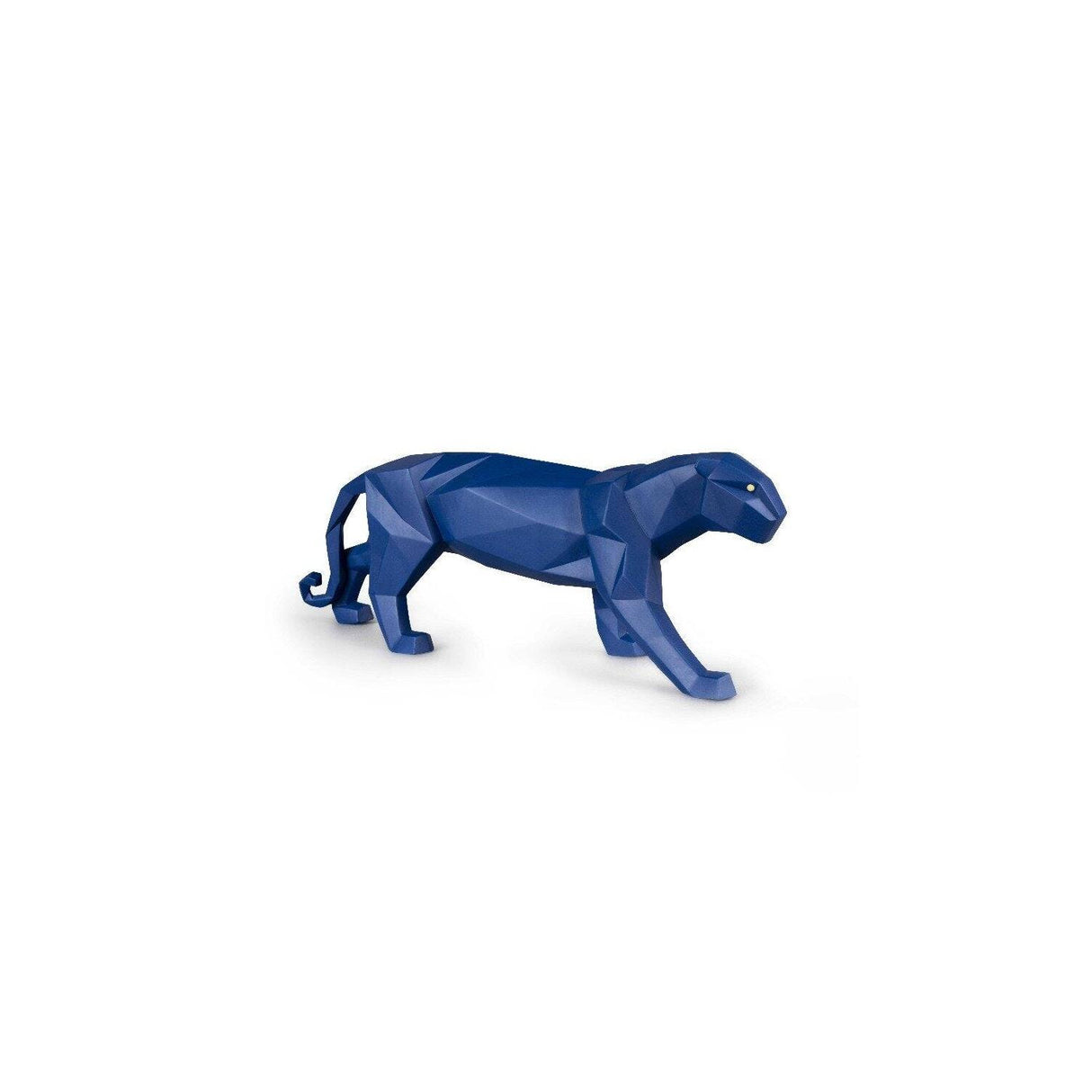 Scultura Pantera Lladrò in porcellana azzurro opaco geometrica 19x50 cm