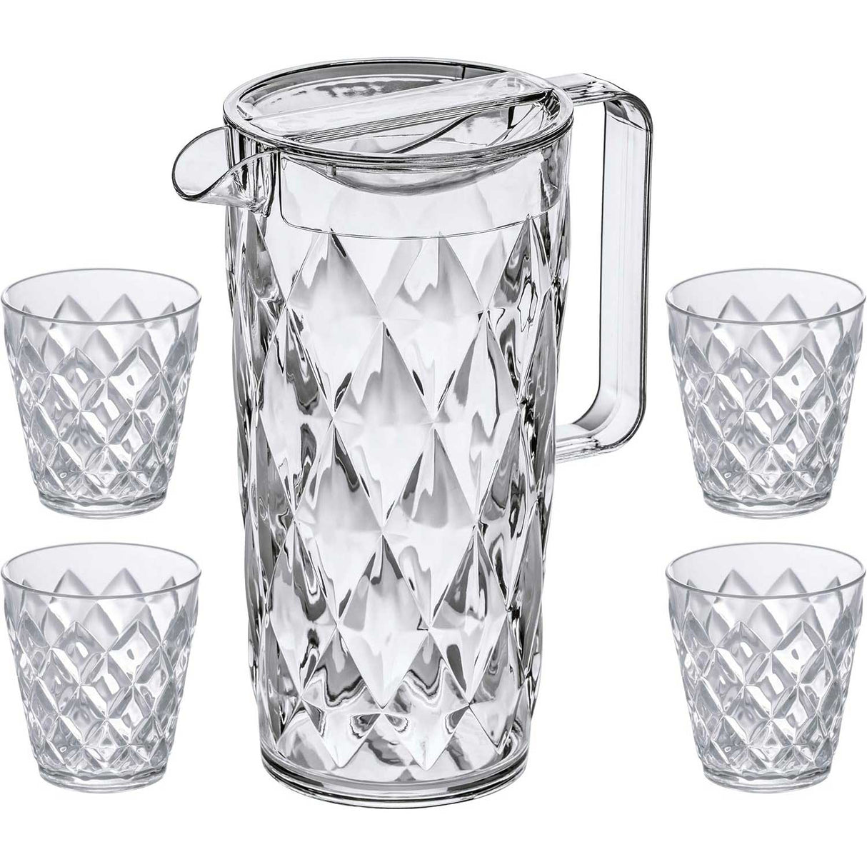 KOZIOL Crystal Brocca Caraffa 1,6L con 4 Bicchieri Superglas