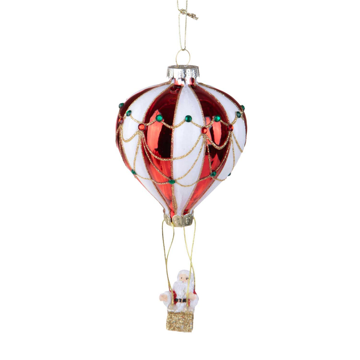 BIANCHI DINO Decorazione Natalizia Babbo Natale su Mongolfiera 10cm Rosso Bianco Vetro