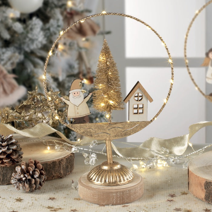 Decorazione Babbo Natale Mascagni Casa in legno con luci LED 20x30 cm