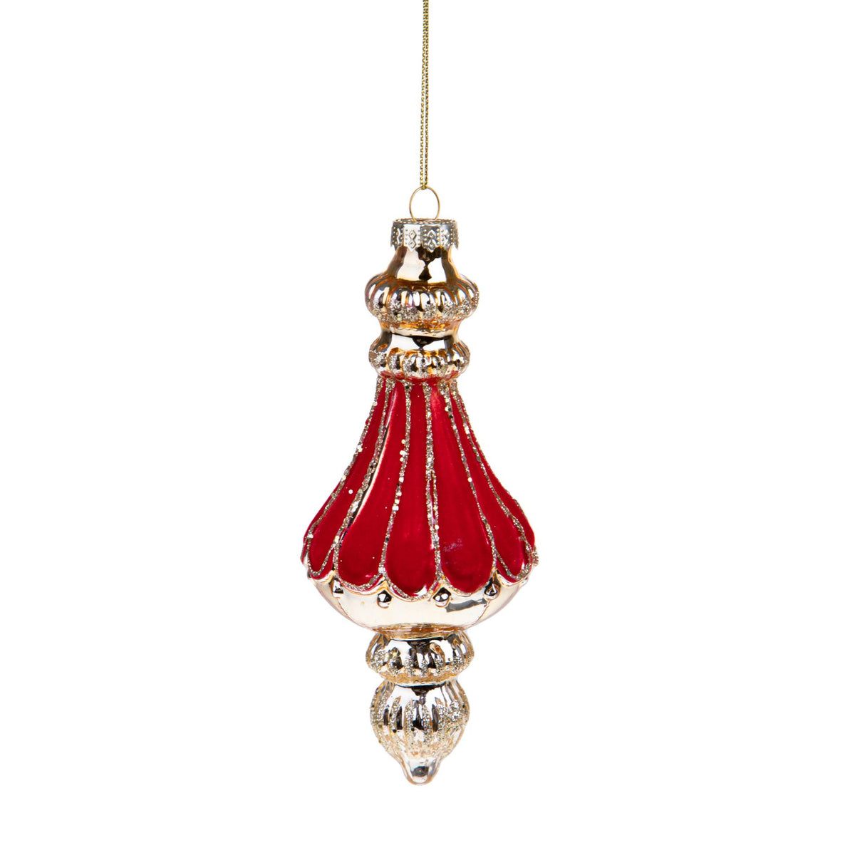 BIANCHI DINO Glass Velvet Christmas Tree Pendant Sphere 15.5cm Red Gold