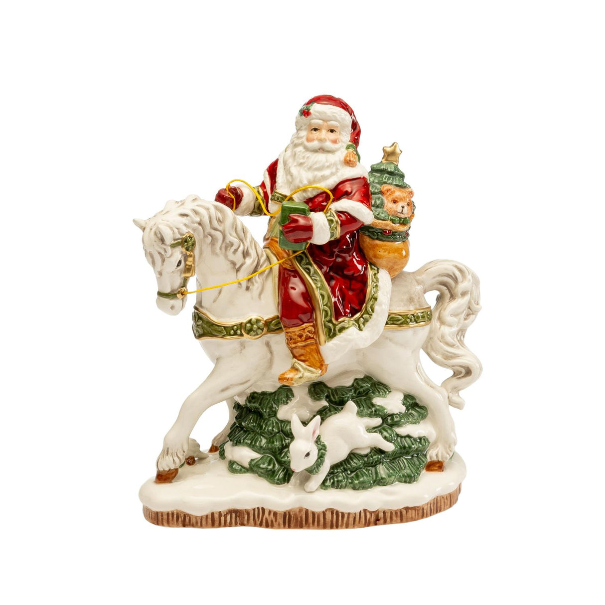 FITZ & FLOYD Figura Decorazione Natalizia Babbo Natale su Cavallo 19cm Porcellana