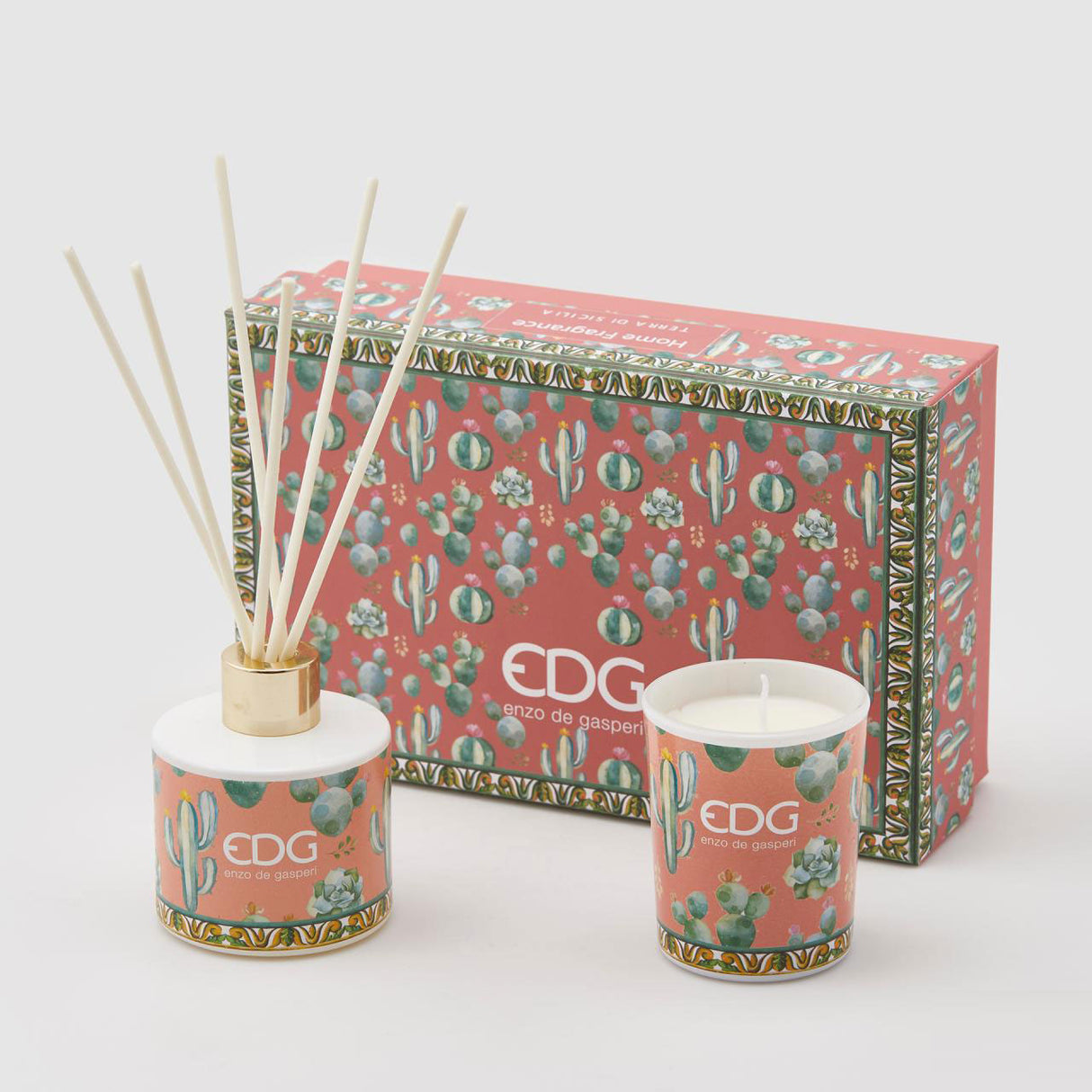 EDG Enzo De Gasperi Perfumer Diffuser with Sticks Decal 80ml + Terra di Sicilia Candle