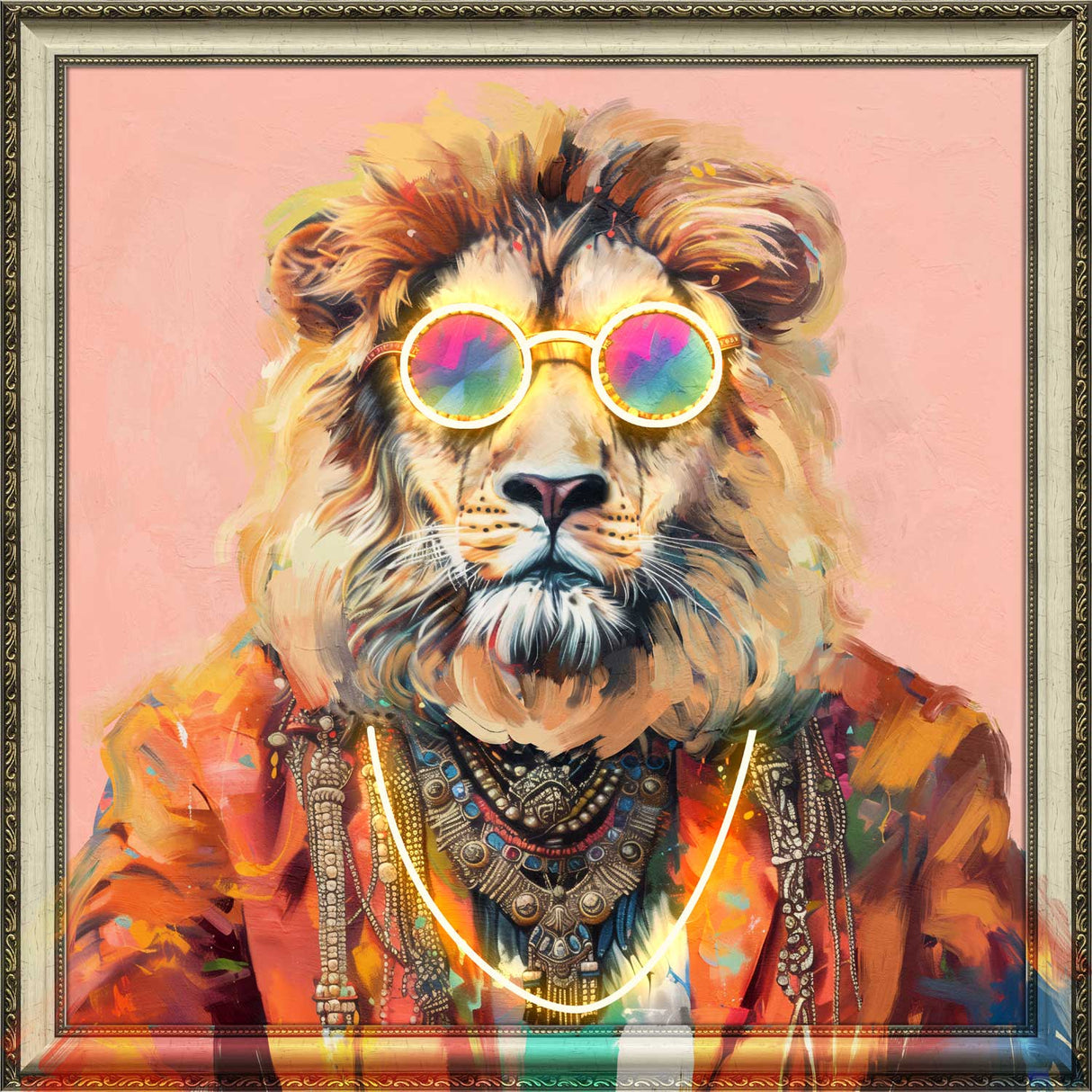 PALAIS ROYAL Quadro Stampa su Tela con LED Leone 80x80cm