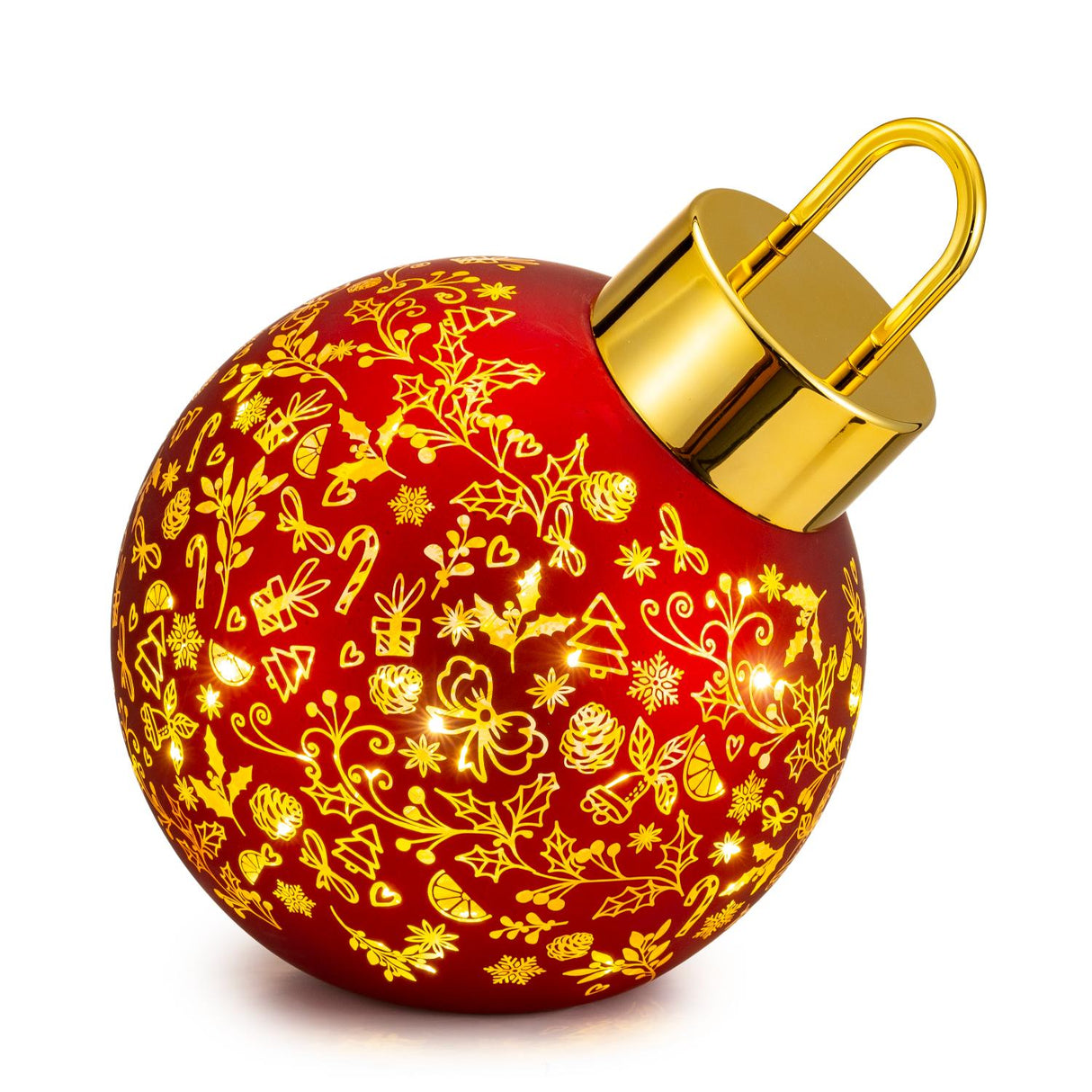 PALAIS ROYAL Palla di Natale Sfera Inclinata Decorazione Natalizia con LED 20cm Rosso Vetro