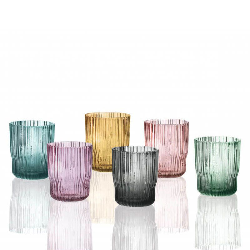 BRANDANI Plissè Set 6 Pezzi Bicchiere Shot Liquore 70ml Vetro Colorati